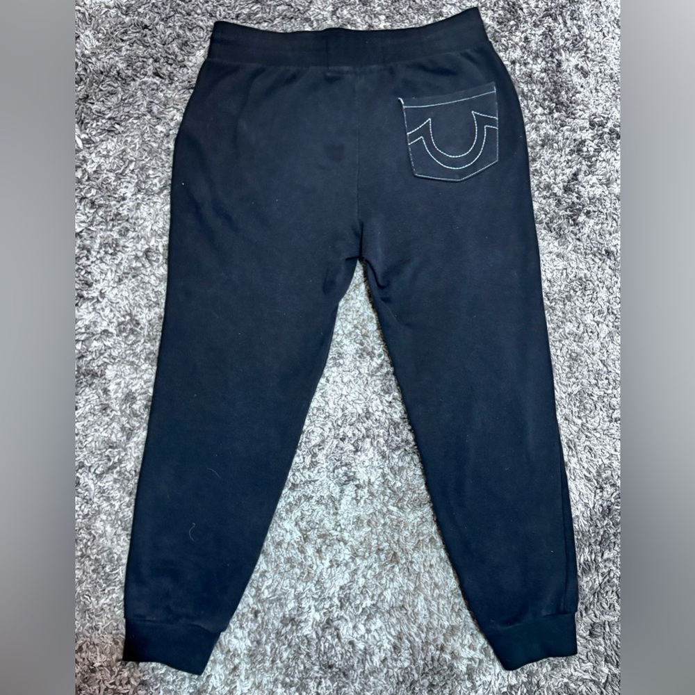 True religion, joggers, color, black size large horseshoe logo, front and back